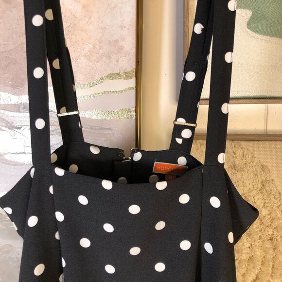 Modcloth Womens Polka Dot Adjustable Strap Mini Skirrtall Black & White Medium - Picture 3 of 5